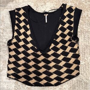 Free People Black and Tan Checkered Crop Top